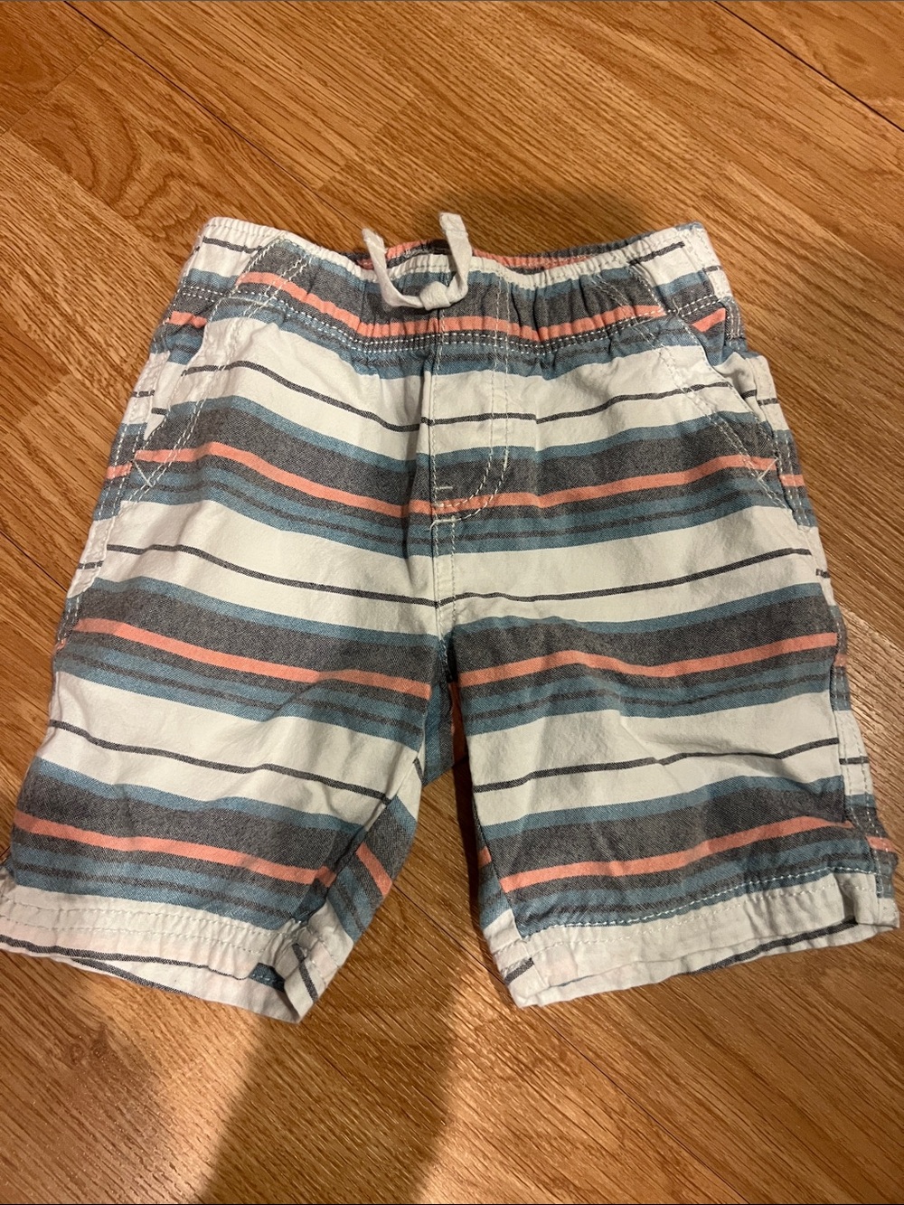 okie dokie White Shorts with Blue and Coral Stripes